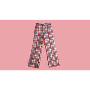 1970s Navy, Red, White and Yellow PLAID FLARED Trouser Pants. As Is